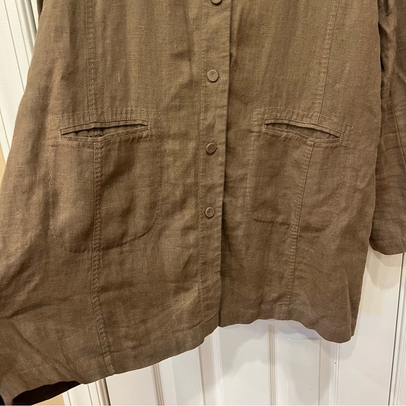 Eileen Fisher 100% Irish Linen Button Down Tunic Jacket in Brown Women’s Large - Picture 5 of 8